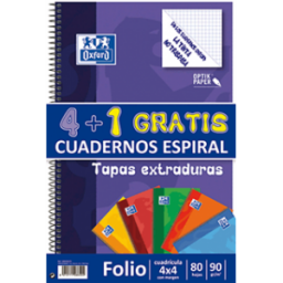 Pack 4+1 blocs. Cuadriculado. Tapa cartón extradura.